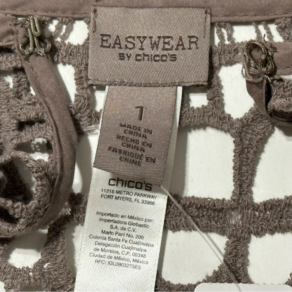 Chico’s Easywear Crochet Lace Long Sleeve Texas Taupe Cotton Cardigan Jacket NWT - Picture 8 of 16